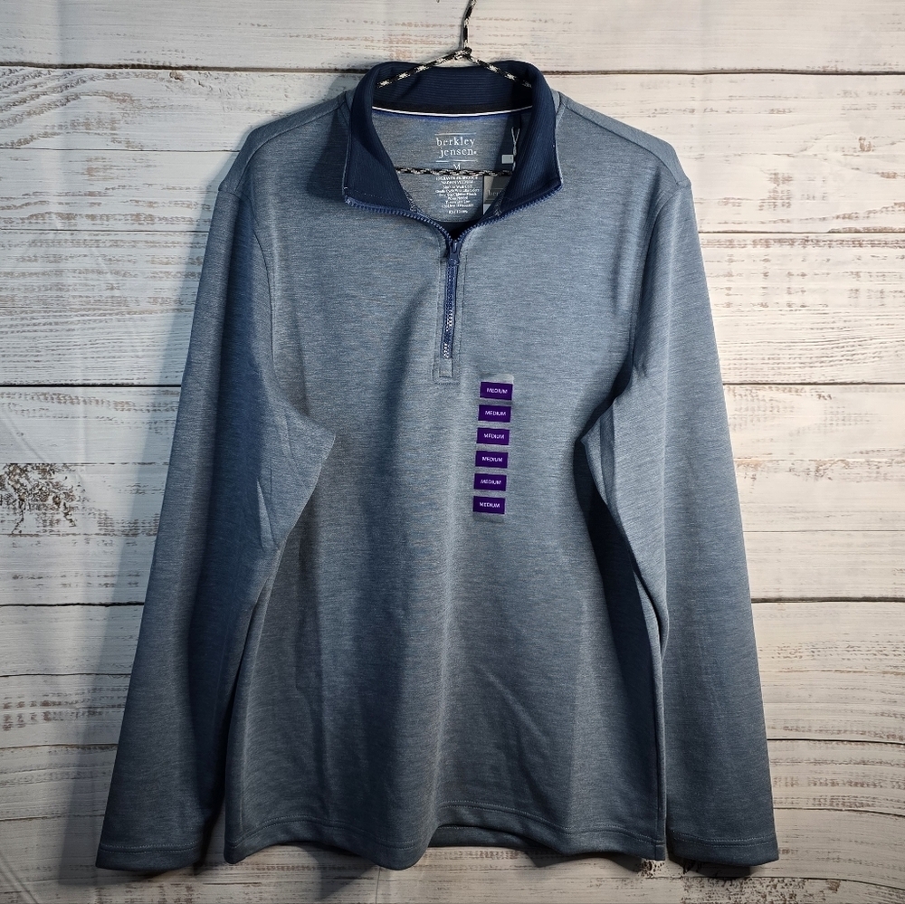 NWT Berkley Jensen Pullover Sweater 1/4 Zip Blue Mens Size Medium‎